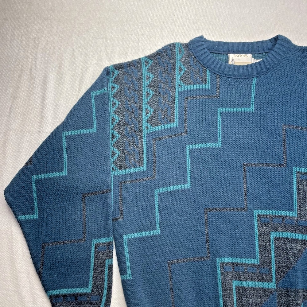Vintage Towne London Fog‎ Sweater Mens L Diamond Pattern Knit LondonTown Aztec